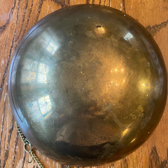 Vintage Brass Hanging Planter With Scalloped Edge & Chain Hangers - Picture 7 of 7